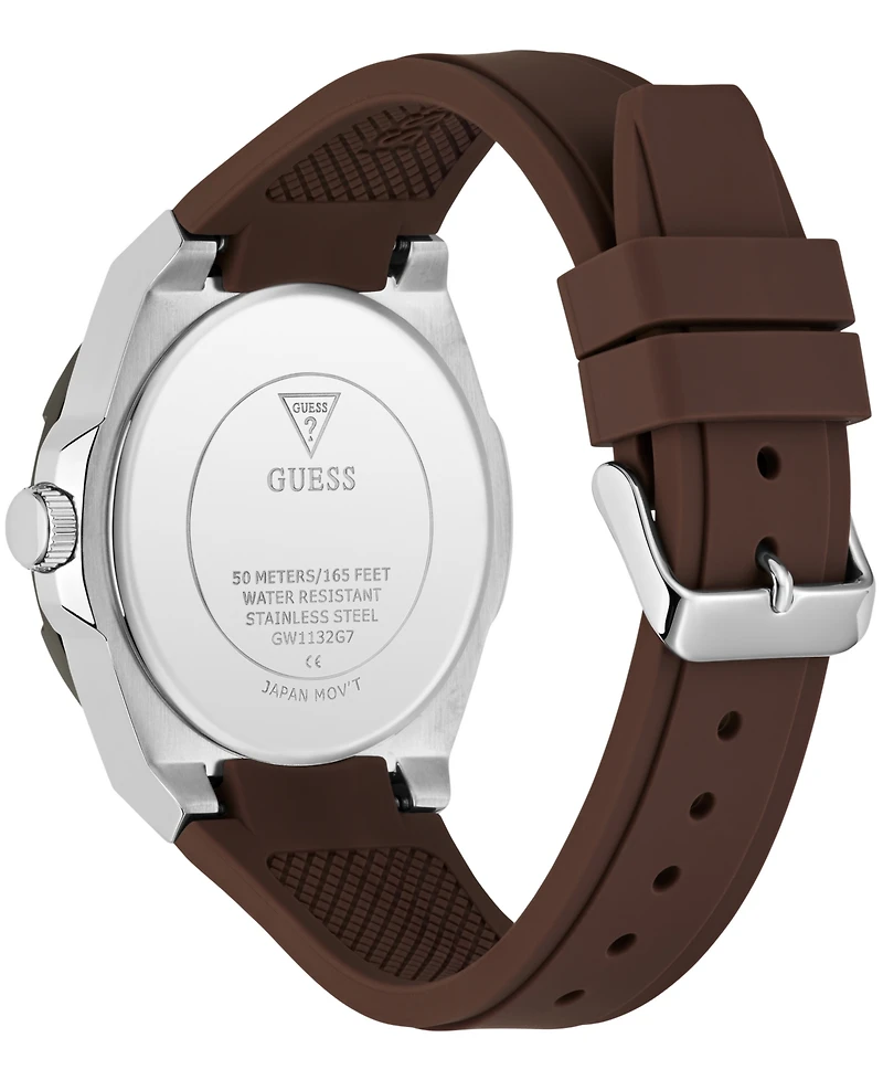 Guess Men's Quartz Brown Silicone Strap Watch 44mm