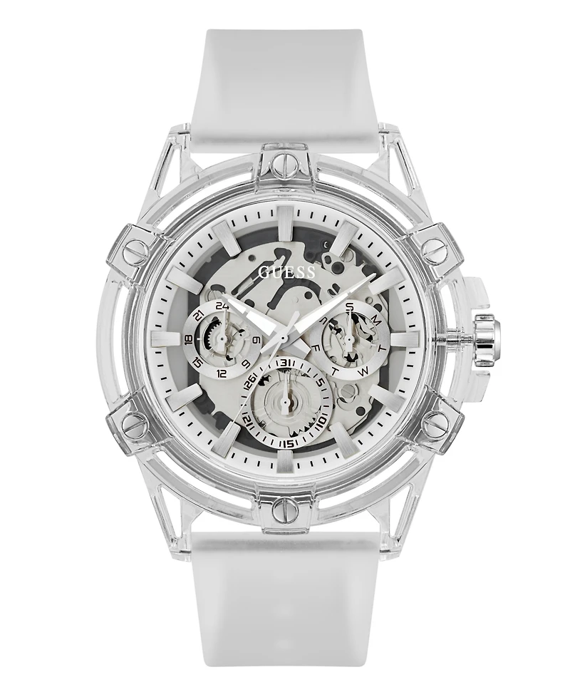 Guess Men's Quartz Clear Silicone Strap Watch 48mm