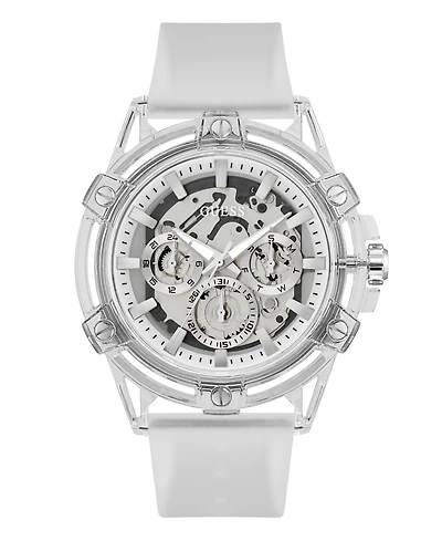 Guess Men's Quartz Clear Silicone Strap Watch 48mm