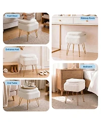 homfan Vanity Stool with Backrest – Modern Teddy Fleece Ottoman Hidden Storage, Large Square Bench, 280 lbs Capacity, Folding