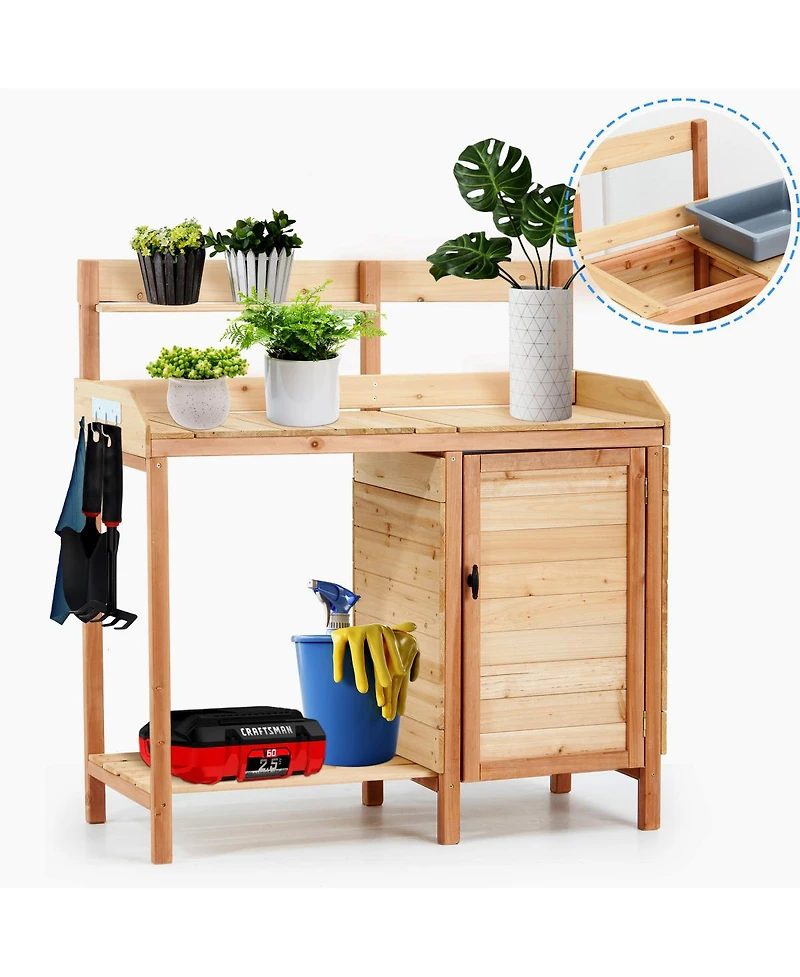 Streamdale Furniture Outdoor Wooden Potting Bench with Sink and Storage