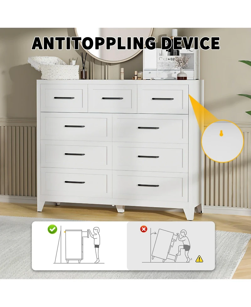 Rainsken 9-Drawer Dresser, Metal Profile Chest of Drawers, with Smooth Gliding Drawers, Storage Cabinet for Closet, for Bedroom,Living Room,Entryway
