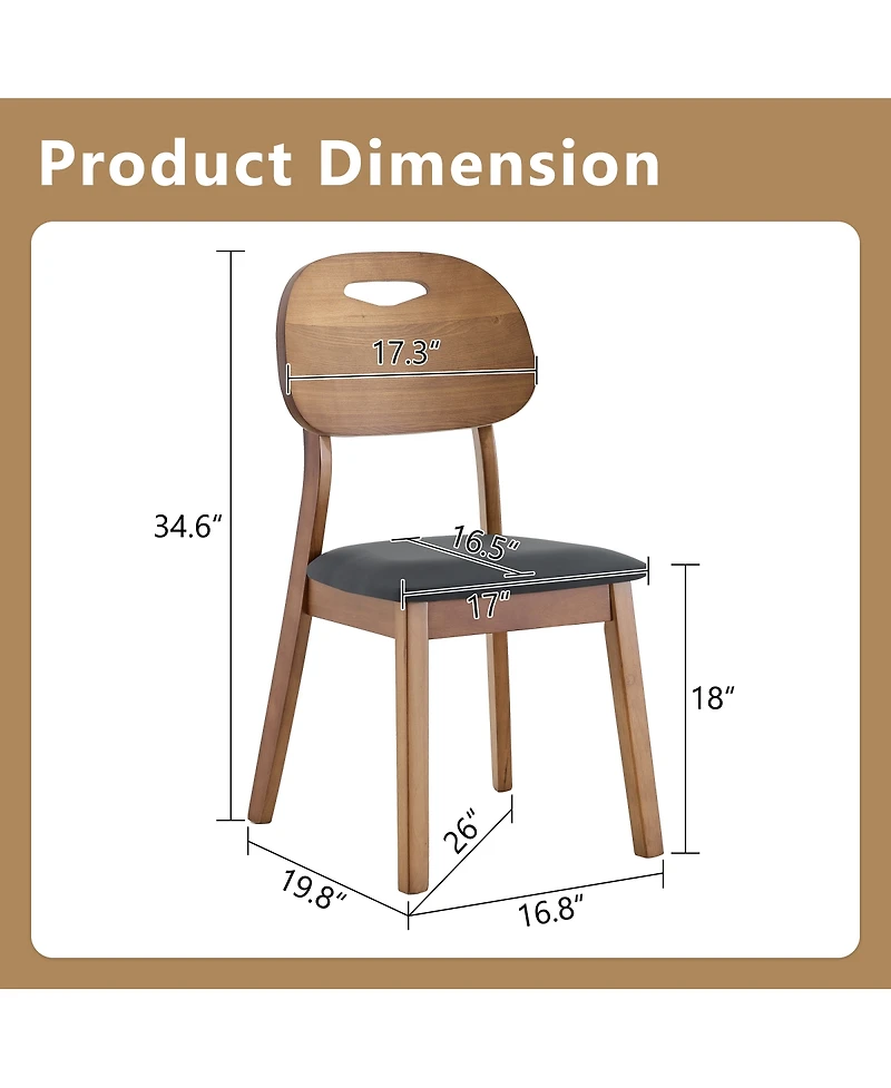 Streamdale Furniture 2 Walnut Solid Wood Dining Chairs with Pu Cushions and Hollow Backs