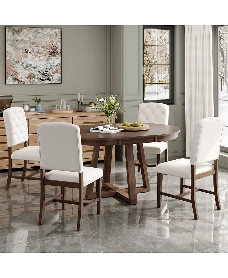 Streamdale Furniture 5-Piece Retro Dining Set: Round Table with 16'' Leaf and 4 Upholstered Chairs