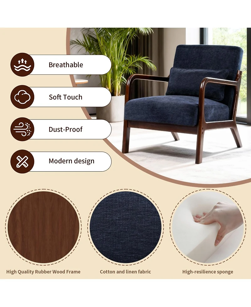 Streamdale Furniture Mid Century Modern Armchair with Solid Wood Frame