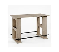 homfan 63-Inch Farmhouse Bar Table with Storage Shelves and Metal Footrest, Counter Height Pub Table for Kitchen
