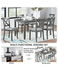 Streamdale Furniture 7-Piece Solid Wood Dining Set, 58.5 inch Table, 6 Padded Chairs