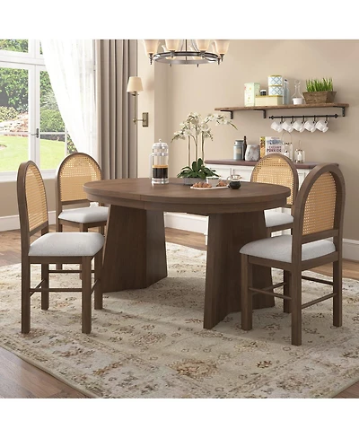 Streamdale Furniture 5-Piece Extendable Round Dining Table Set with 4 Upholstered Chairs