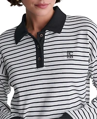 Bcbg Women's Long-Sleeve Striped Collared Polo Top