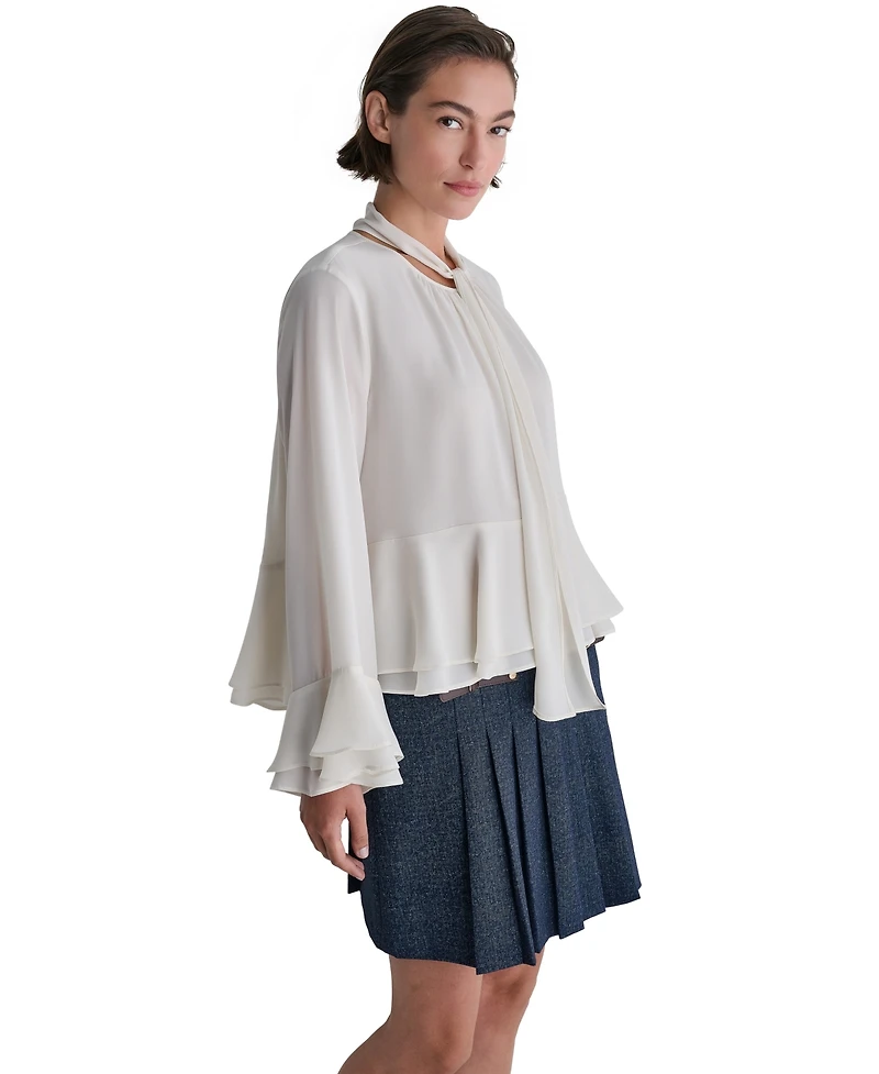 Bcbg Women's Long-Sleeve Tie-Neck Layered Cuff Blouse