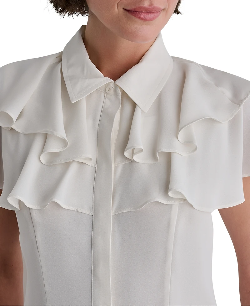 Bcbg Women's Button-Front Tiered Ruffle Short-Sleeve Blouse