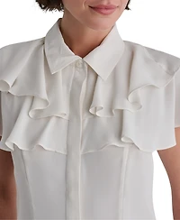 Bcbg Women's Button-Front Tiered Ruffle Short-Sleeve Blouse
