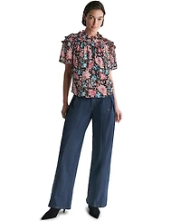 Bcbg Women's Printed Short-Sleeve Ruffle Detail Blouse