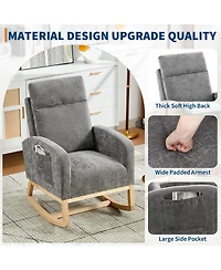 homfan Modern Hospitality Rocking Chair – Teddy Upholstery, High Back ,Armrest ,Wingback, Side Pockets Rubber Wood Legs for Restaurant or Office