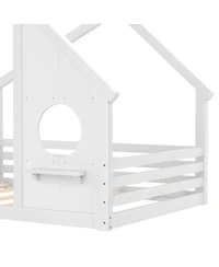 Streamdale Furniture Wood House Floor Bed with Window and Shelf