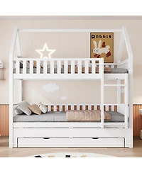 Streamdale Furniture House Bunk Bed With Fence, Trundle and Drawers