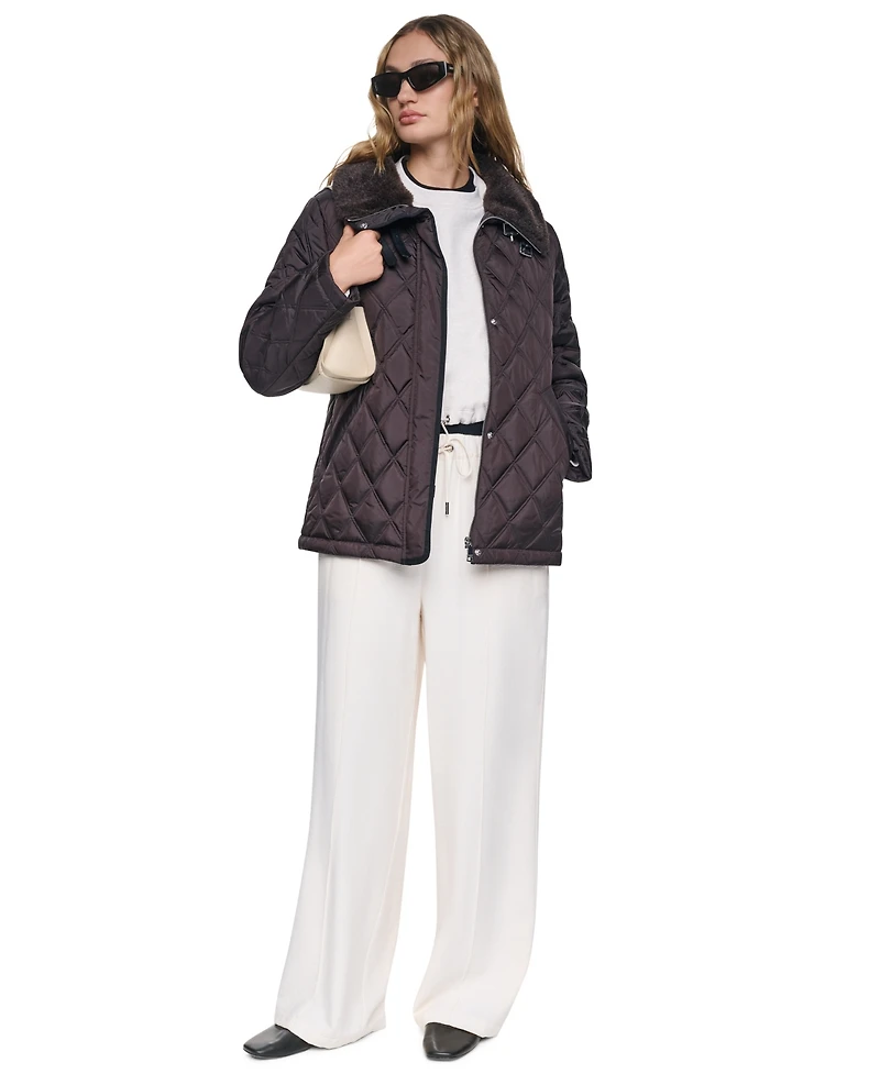 Dkny Women's Sherpa Collar Diamond-Quilted Coat