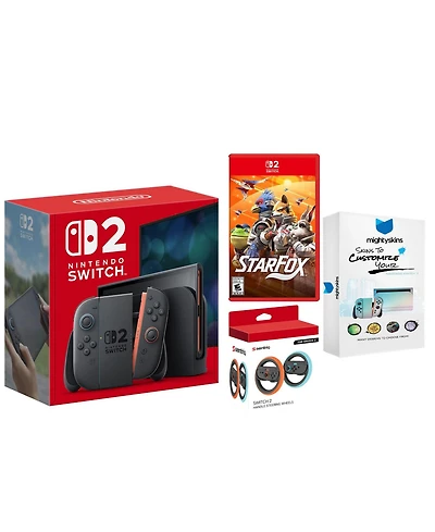 Nintendo Switch 2 Console with Star Fox Game, Joy Con Flight Steering Wheels and MightySkins Bundle