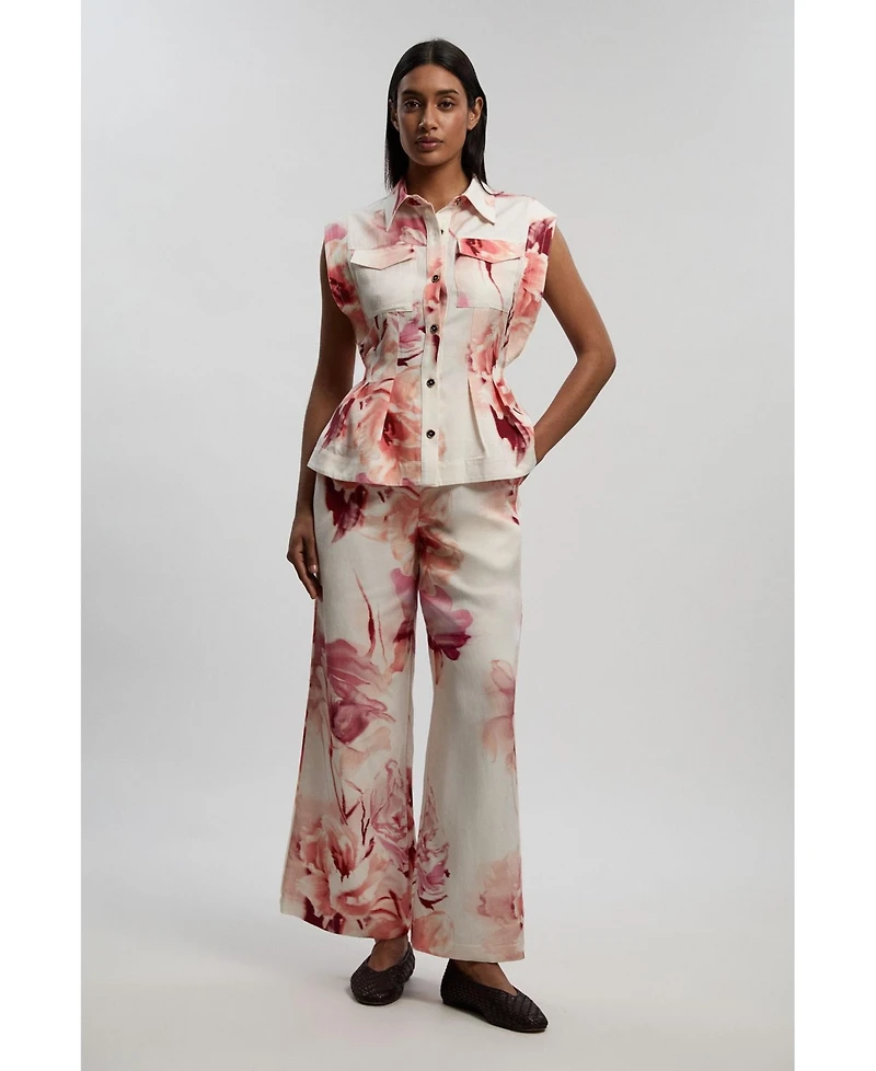 Karen Millen Women's Floral Straight Leg Trouser