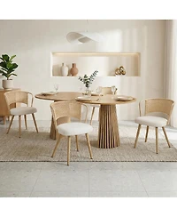 Streamdale Furniture Solid Wood Stretching Dining Table and 4 Wicker Chairs Set