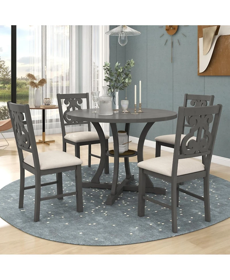 Streamdale Furniture 5-Piece Round Dining Table and Chair Set with Hollow