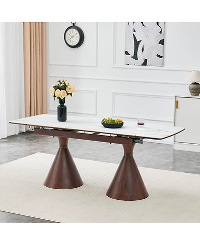 Streamdale Furniture Extendable Marble-Patterned Dining Table with Walnut-Colored Metal Legs
