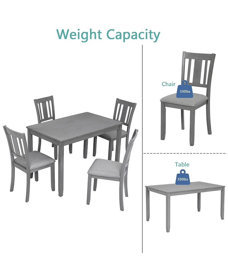 Streamdale Furniture 5-Piece Modern Rectangular Dining Set with 4 Upholstered Chairs