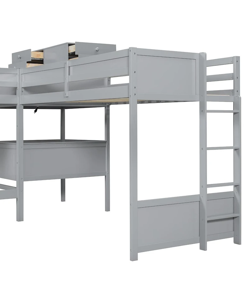 Streamdale Furniture L-Shaped Twin Bunk Bed With Desk, Drawers, Usb/Power