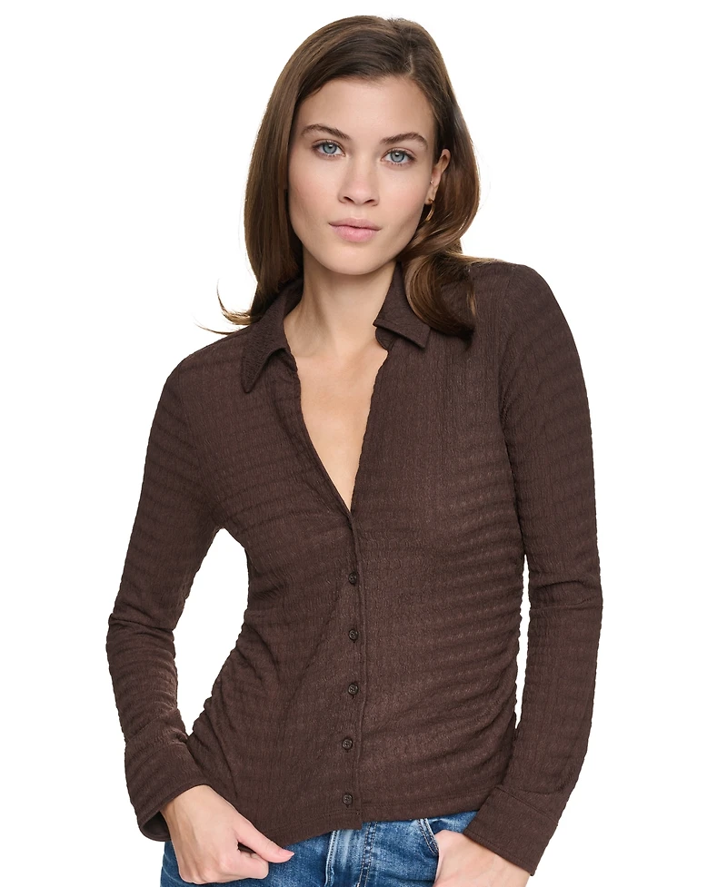 Dkny Jeans Petite Fitted Collared Neck Top