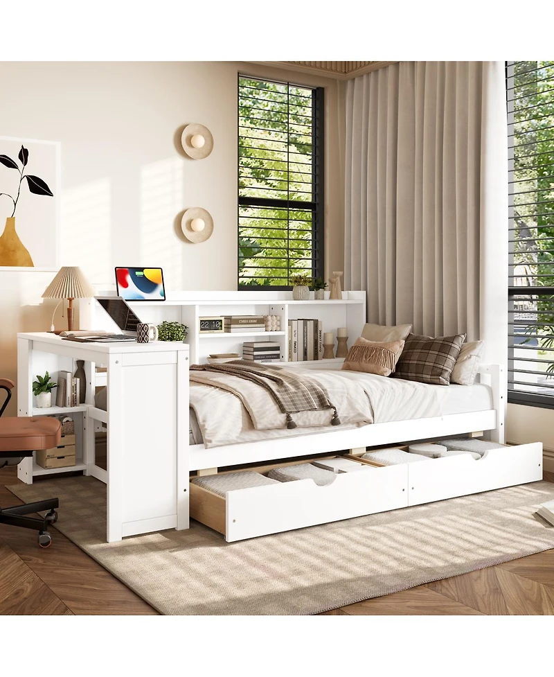Streamdale Furniture Twin Corner Daybed With Storage, Desk, and Charging