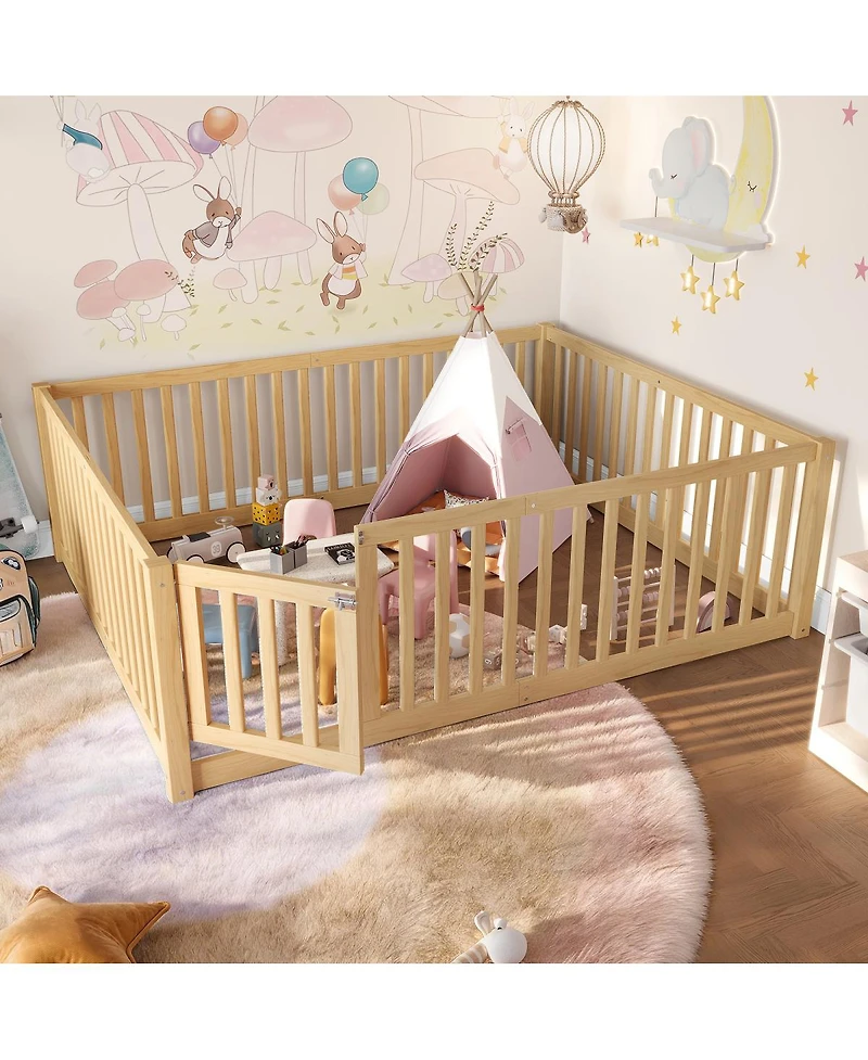 Streamdale Furniture Full Size Bed Floor Bed with Safety Guardrails and Door for Kids