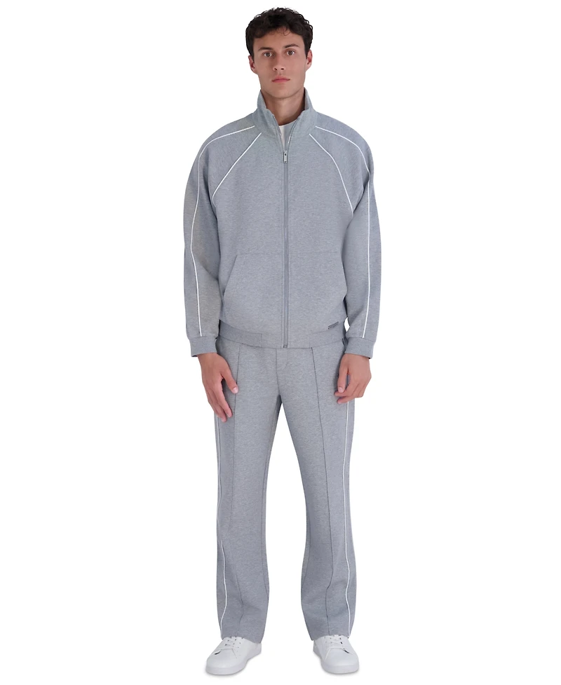 Karl Lagerfeld Paris Men's Metal Logo Patch and Piping Detail Ponte Track Jacket