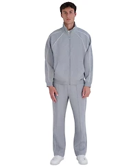 Karl Lagerfeld Paris Men's Metal Logo Patch and Piping Detail Ponte Track Jacket
