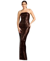 Dress the Population Women's Strapless Ruched Sequin Sheath Gown
