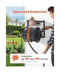 Vevor Wall Mounted Garden Hose Reel 125ft 5/8 in Hose Holder Brass Fitting and Basket