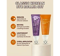 Lovery Korean Skincare Eye Roller Serum Duo - Collagen + Retinol and Vitamin C Brightening Under Eye Treatment Set