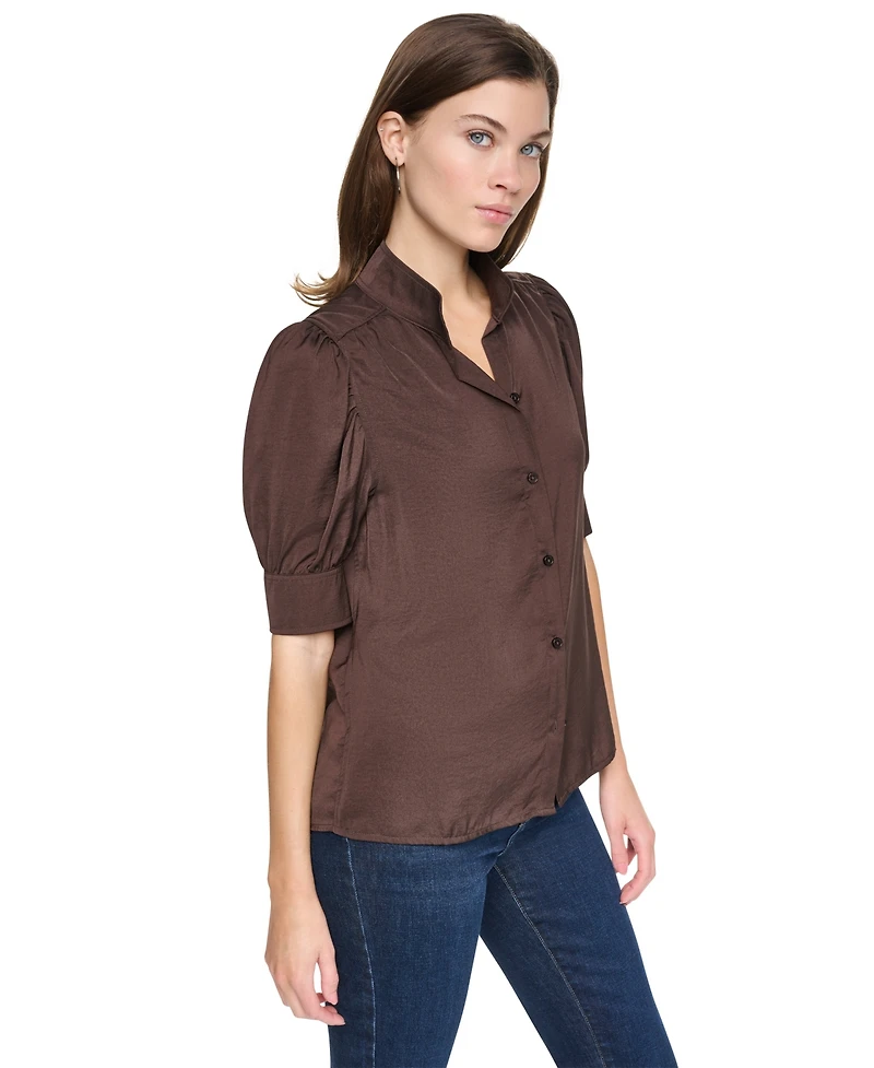 Dkny Jeans Women's Stand Collar Puff-Sleeve Shirt