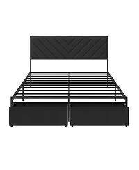homfan Upholstered Metal Platform Bed Frame with Charging Station Headboard & 2 Rolling Under Storage Drawers