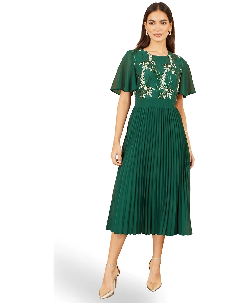 Yumi Women's Sequin-Floral Pleated Midi Dress
