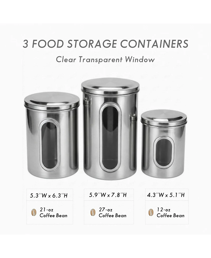 Mega Casa Megacasa 3 Piece Stainless Steel Canister Set in Brown Finish