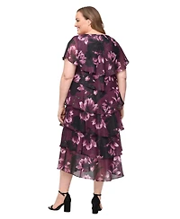 Sl Fashions Plus V-Neck Short-Sleeve Midi Dress