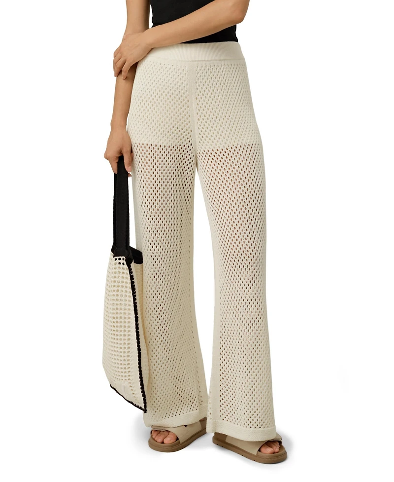Lilysilk Women's Toscana Wide-Leg Pull-On Pointelle Pants