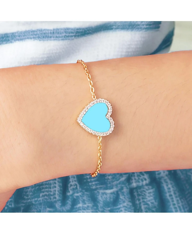 The Lovery Large Turquoise Cz Halo Single Heart Bracelet 14K Gold-Plated Sterling Silver