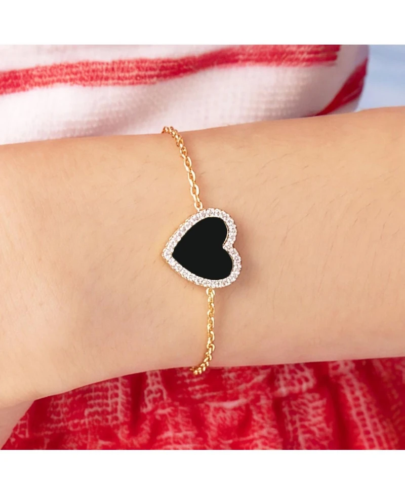 The Lovery Large Onyx Cz Halo Single Heart Bracelet 14K Gold-Plated Sterling Silver