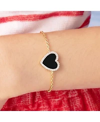 The Lovery Large Onyx Cz Halo Single Heart Bracelet 14K Gold-Plated Sterling Silver