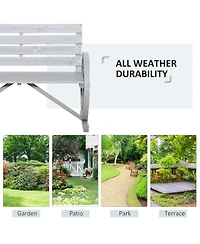 Outsunny Wooden Wagon Wheel Bench, Rustic Outdoor Patio Furniture, 2-Person Seat Bench with Backrest, Light Grey