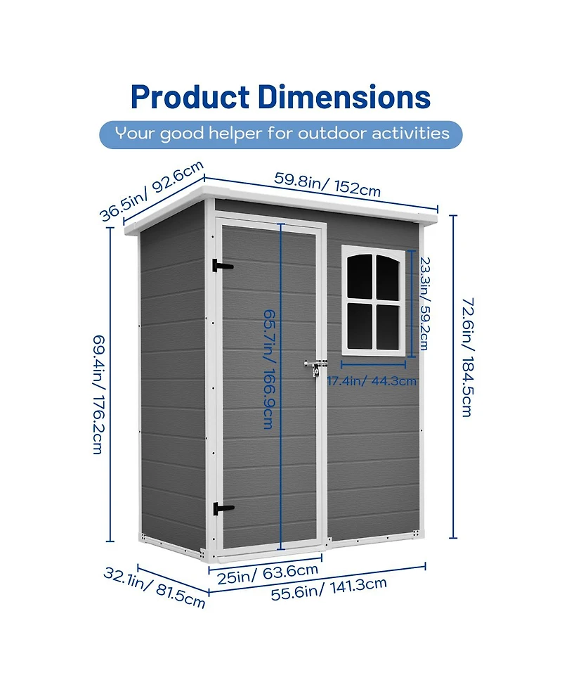 Streamdale Furniture 5x3 Feet Resin Outdoor Storage Shed With Floor, Waterproof And Lockable