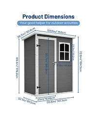 Streamdale Furniture 5x3 Feet Resin Outdoor Storage Shed With Floor, Waterproof And Lockable
