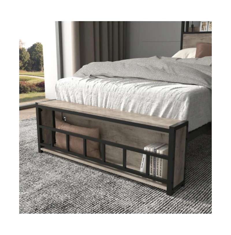 Lucky One Twin Size Bed Frame with Headboard, Rgb Led Lights, Usb Charging Station, Storage, No Box Spring Needed, Easy Assembly
