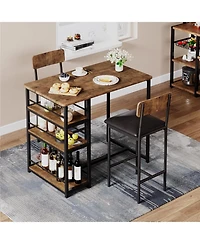 homfan Space Saving 3 Piece Dining Table Set Includes 2 Pu Cushion Chairs, 3 Storage Shelves, Compact Furniture for Kitchen or Breakfast Nook